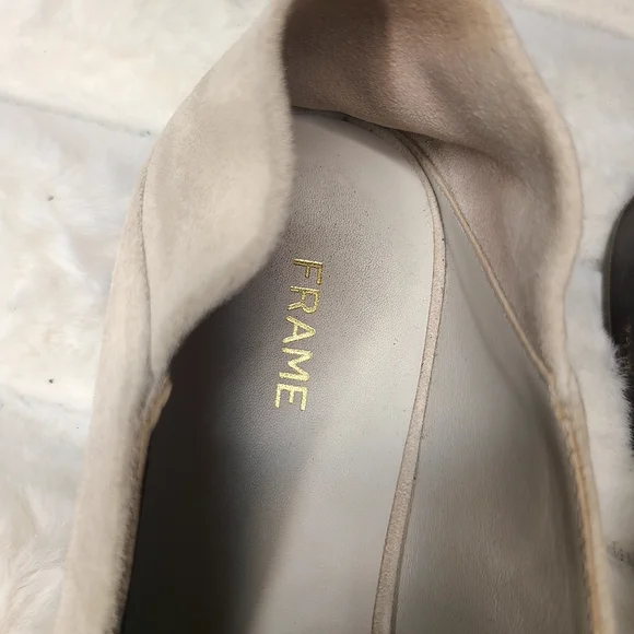 Frame Denim Cream and Gold Flats with Horsebit Detail - Picture 2 of 9